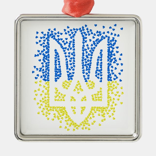 Trött tryzub-spridningshem i ukrainska emblem julgransprydnad metall (Framsidan)