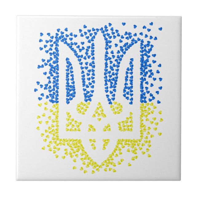 Trött tryzub-spridningshem i ukrainska emblem kakelplatta (Framsidan)