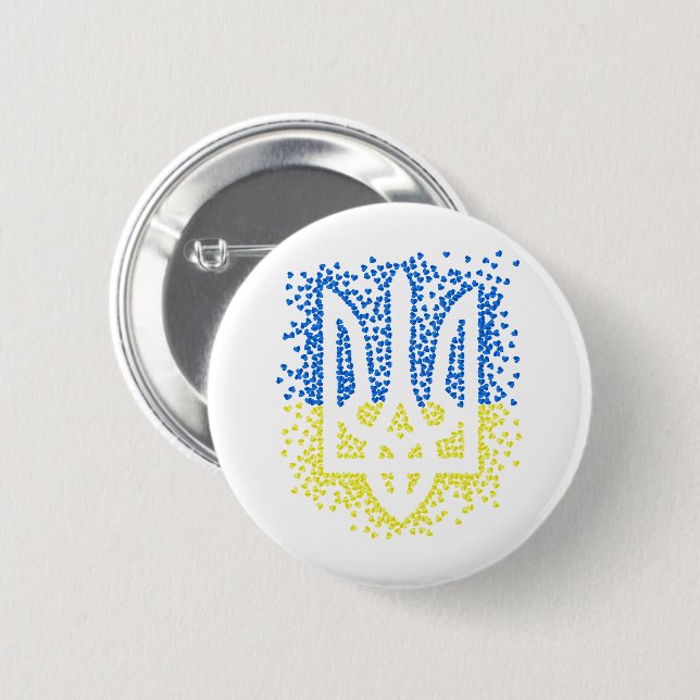 Trött tryzub-spridningshem i ukrainska emblem knapp (Framsida & baksida)