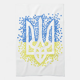 Trött tryzub-spridningshem i ukrainska emblem kökshandduk