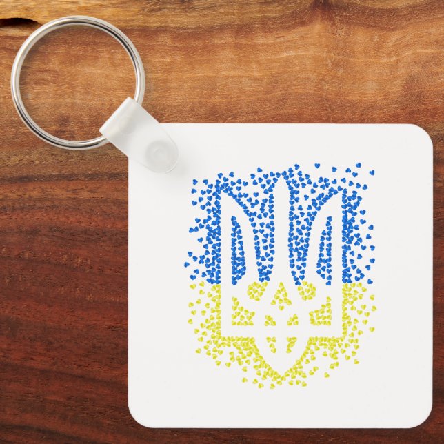 Trött tryzub-spridningshem i ukrainska emblem nyckelring (Framsida)