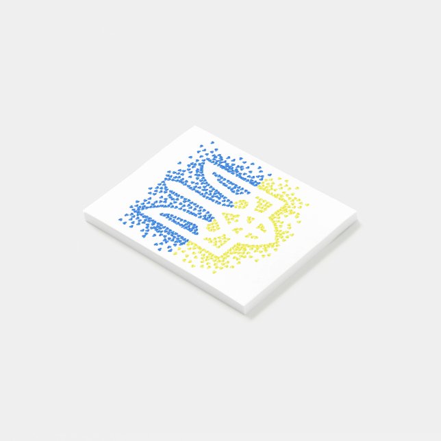 Trött tryzub-spridningshem i ukrainska emblem post-it block (Vinklad)
