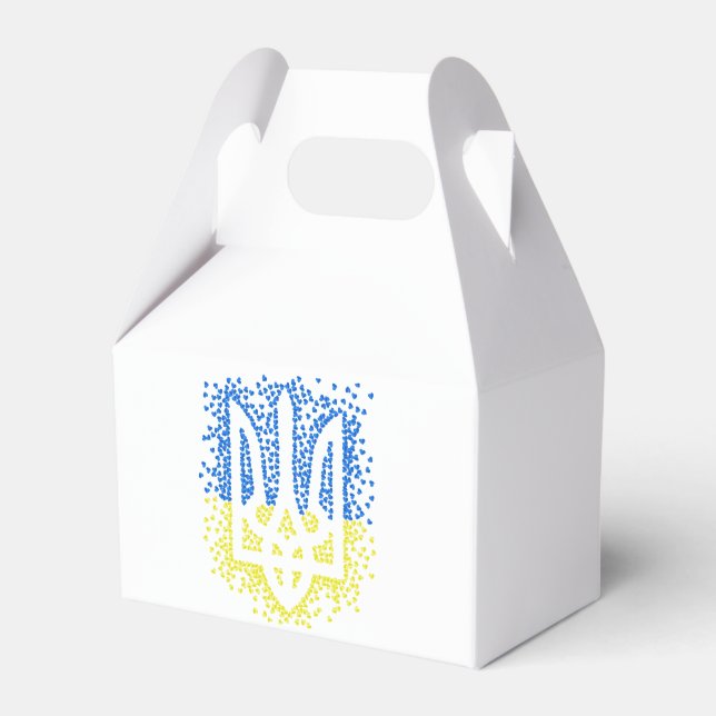 Trött tryzub-spridningshem i ukrainska emblem presentaskar (Framsidan Sidan)
