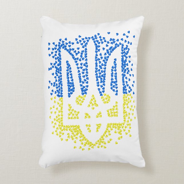 Trött tryzub-spridningshem i ukrainska emblem prydnadskudde (Framsidan(Vertikal))