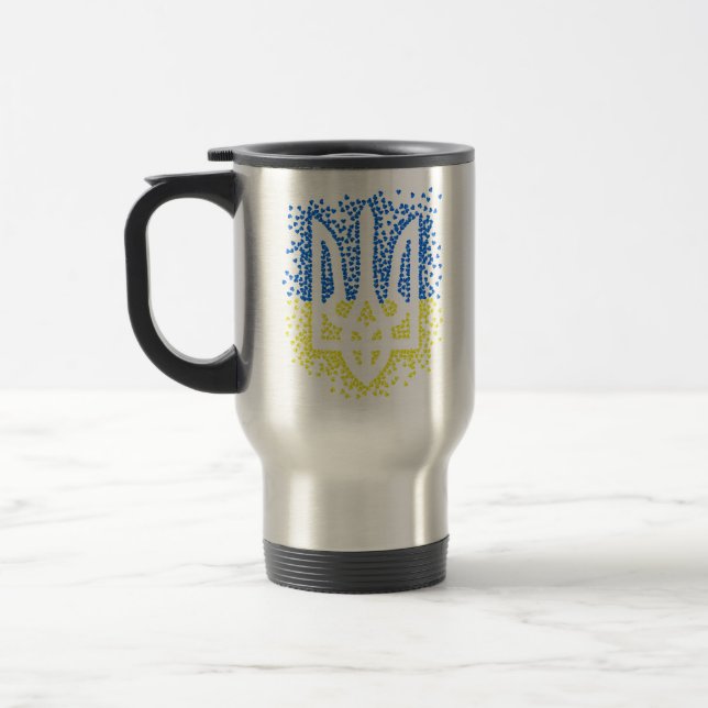 Trött tryzub-spridningshem i ukrainska emblem resemugg (Vänster)