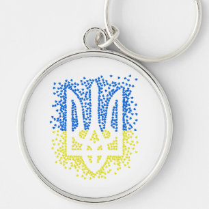 Trött tryzub-spridningshem i ukrainska emblem rund silverfärgad nyckelring