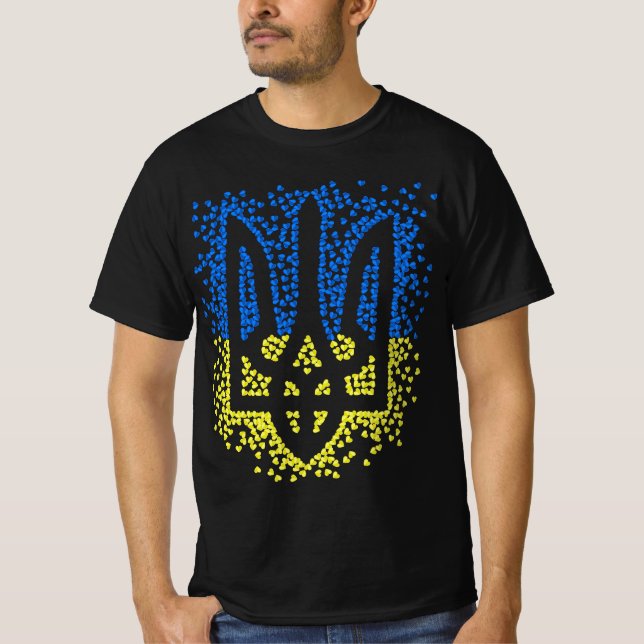Trött tryzub-spridningshem i ukrainska emblem t shirt (Framsida)