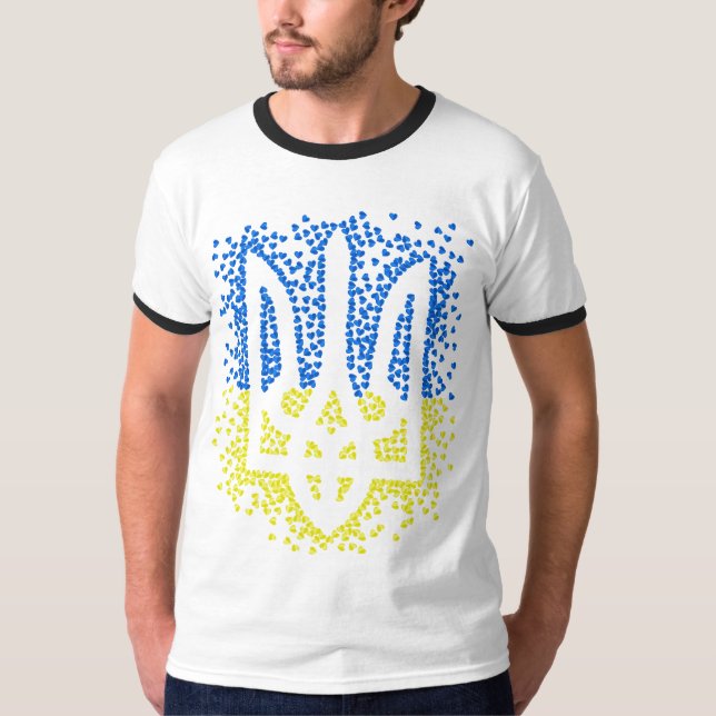 Trött tryzub-spridningshem i ukrainska emblem t shirt (Framsida)