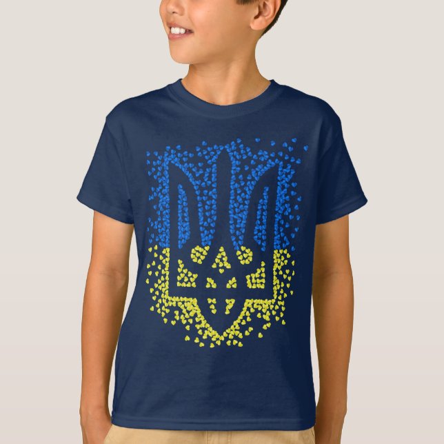 Trött tryzub-spridningshem i ukrainska emblem t shirt (Framsida)