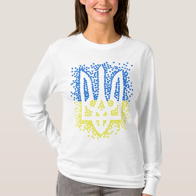 Trött tryzub-spridningshem i ukrainska emblem t shirt (Framsida)
