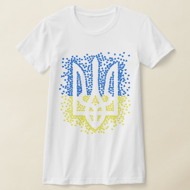 Trött tryzub-spridningshem i ukrainska emblem t shirt (Laydown)