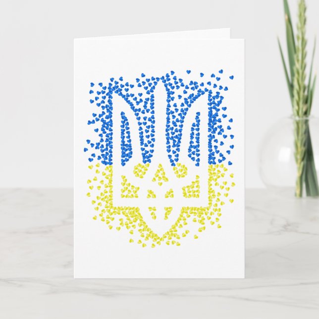 Trött tryzub-spridningshem i ukrainska emblem tack kort (Framsida)