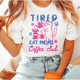 Trötta Kattmammor Rosa Kaffeklubb Söt Tjej Retro T Shirt