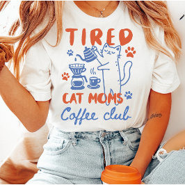 Trötta Kattmammors Kaffe Klubb Rolig Retro Söt T Shirt