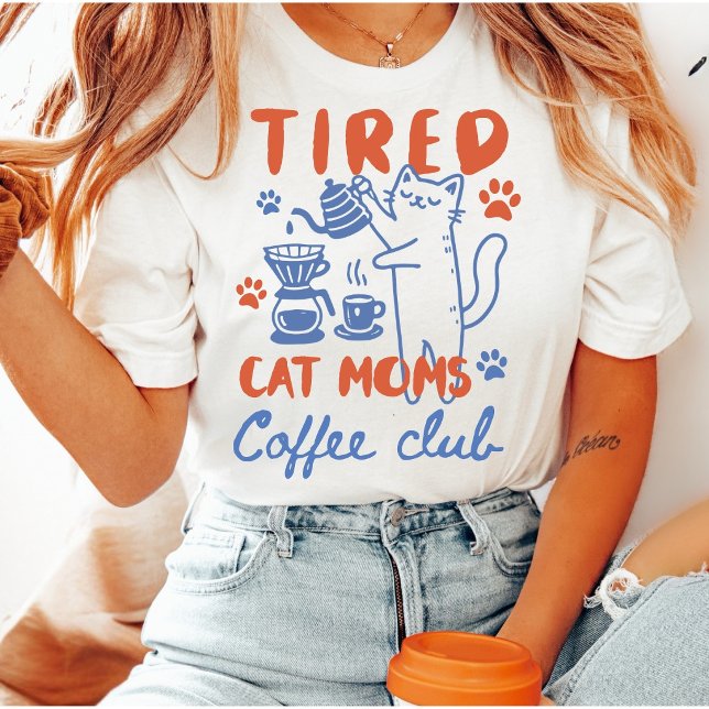Trötta Kattmammors Kaffe Klubb Rolig Retro Söt T Shirt (Skapare uppladdad)