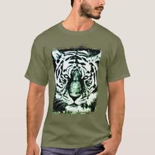 Trötthet Grönt Färg pop Art Tiger Head Modern T Shirt