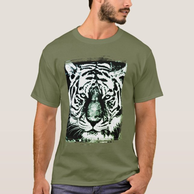 Trötthet Grönt Färg pop Art Tiger Head Modern T Shirt (Framsida)