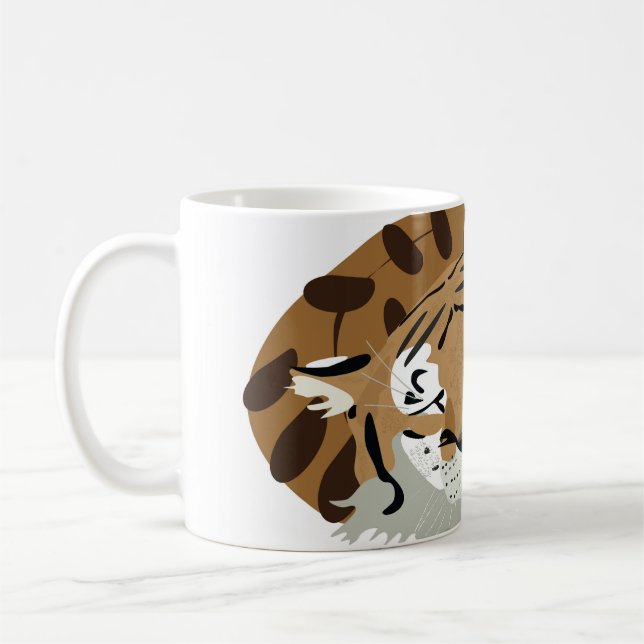 Tröttiger över sömnen. Leende uttryck, happ Kaffemugg (Vänster)