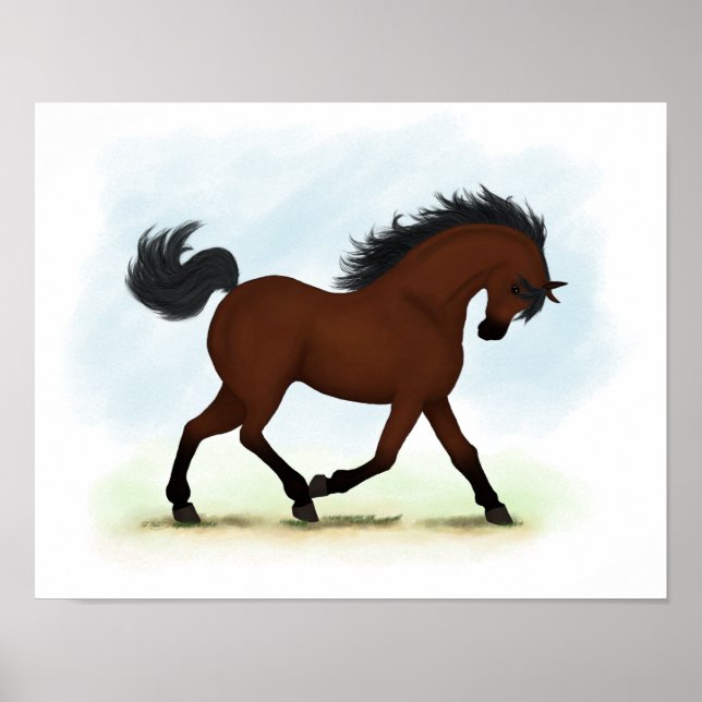 Trotting Bay Horse Equestrian Pony Poster (Framsidan)