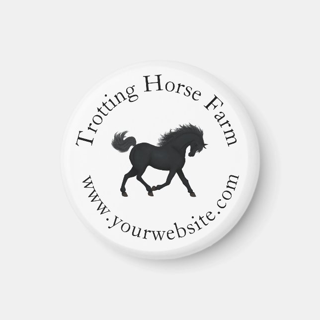Trotting Black Horse Circular Text Equestrian Magnet (Framsidan)