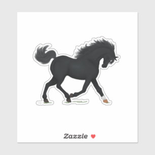 Trotting Black Horse med Star & Sock Black Beauty Klistermärken