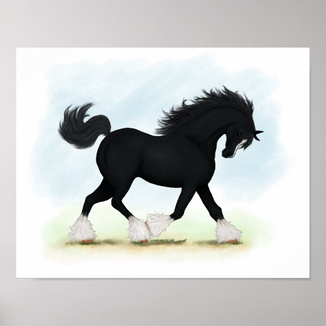 Trotting Black Shire Horse Equestrian Poster (Framsidan)
