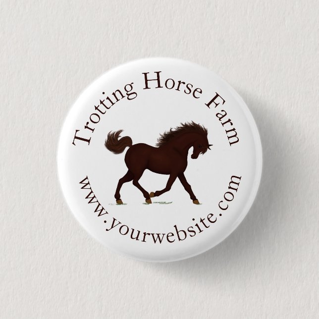 Trotting Brown Horse Circular Text Equestrian Knapp (Framsida)