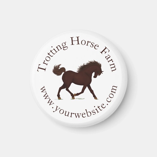 Trotting Brown Horse Circular Text Equestrian Magnet (Framsidan)