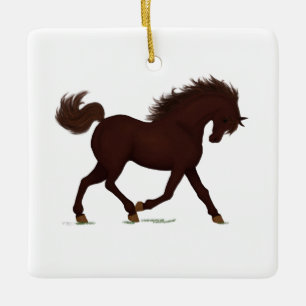 Trotting Brown Horse eller Pony Equestrian Charm Julgransprydnad Keramik