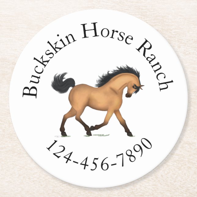 Trotting Buckskin Horse Circular Text Equestrian Underlägg Papper Rund (Framsidan)