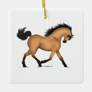 Trotting Buckskin Horse eller Pony Equestrian Char Julgransprydnad Keramik