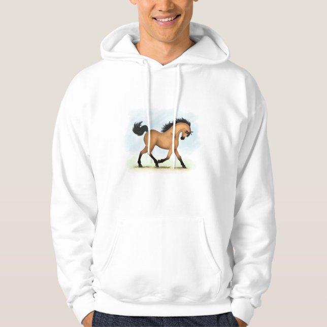 Trotting Buckskin Horse Equestrian Hoodie (Framsida)