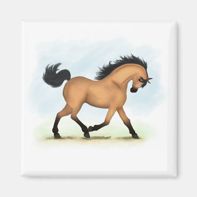 Trotting Buckskin Horse Equestrian Magnet (Framsidan)