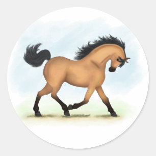 Trotting Buckskin Horse Equestrian Runt Klistermärke