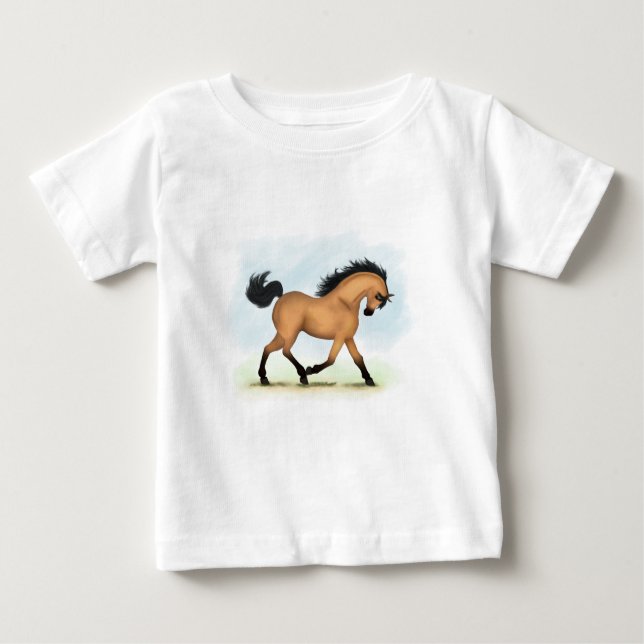 Trotting Buckskin Horse Equestrian T Shirt (Framsida)