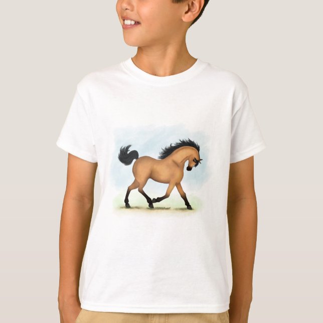 Trotting Buckskin Horse Equestrian T Shirt (Framsida)