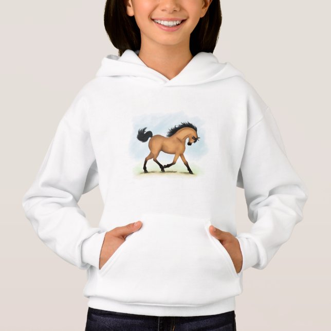 Trotting Buckskin Horse Equestrian T Shirt (Framsida)