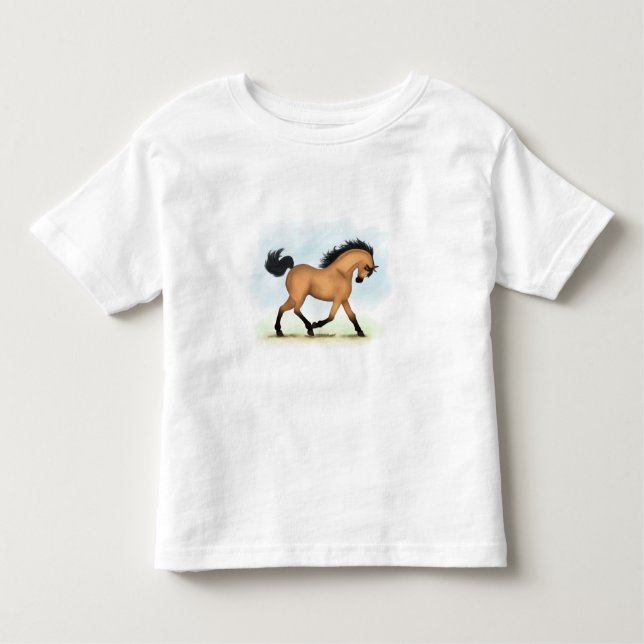 Trotting Buckskin Horse Equestrian T Shirt (Framsida)
