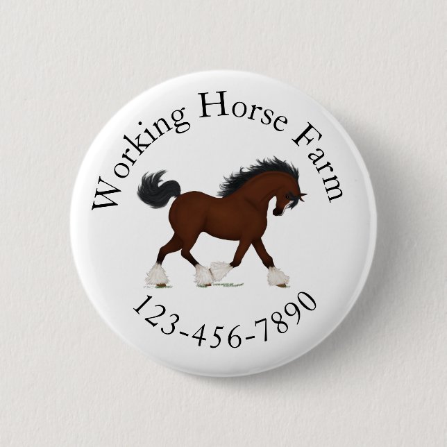 Trotting Clydesdale Horse Circular Text Anpassning Knapp (Framsida)