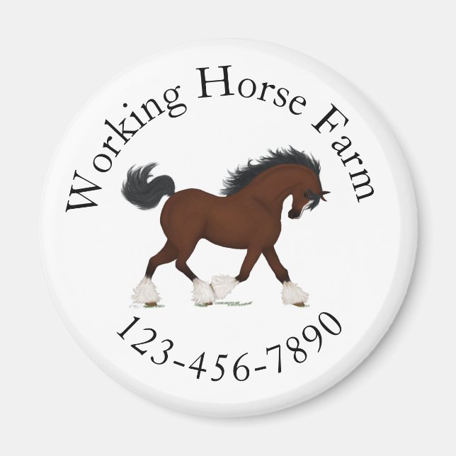 Trotting Clydesdale Horse Circular Text Anpassning Magnet (Framsidan)