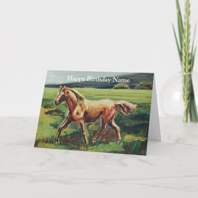 Trotting Horse Oljemålning Grattis på födelsedagen Kort (Framsida)