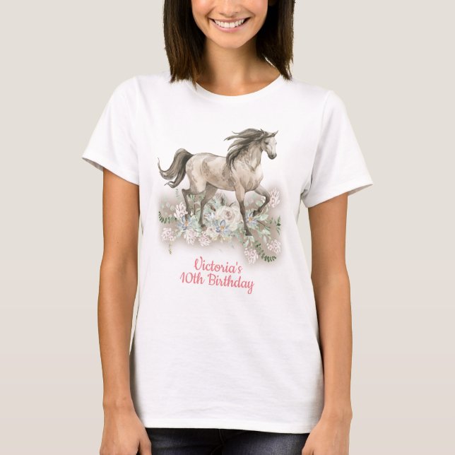 Trotting Watercolo Horse Birthday T Shirt (Framsida)