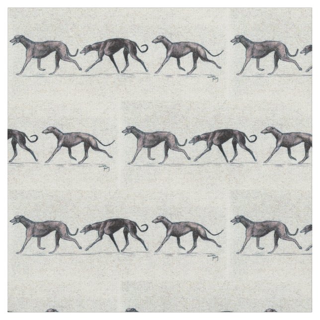 Trottoar Greyhounds Hund Art Fabric Tyg (Närbild)