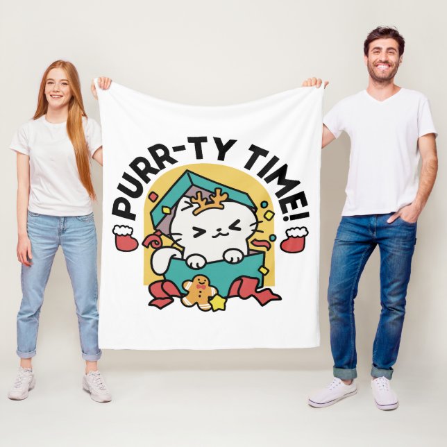 Trötttid! - Festiv juldesign för katter Fleecefilt (På plats)