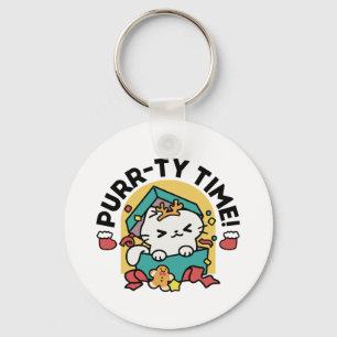 Trötttid! - Festiv juldesign för katter Nyckelring