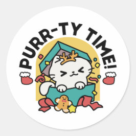 Trötttid! - Festiv juldesign för katter Runt Klistermärke