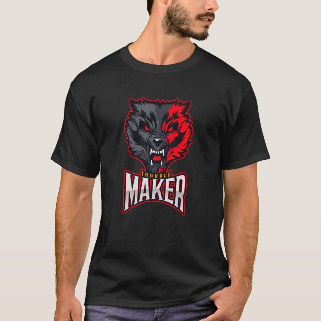 Troublemaker Attitude Rebel Varg 1 T Shirt (Framsida)