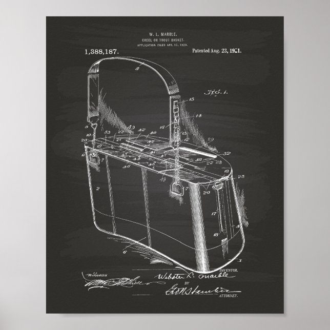 Trout Basket 1921 Patent Art Chalkboard Poster (Framsidan)