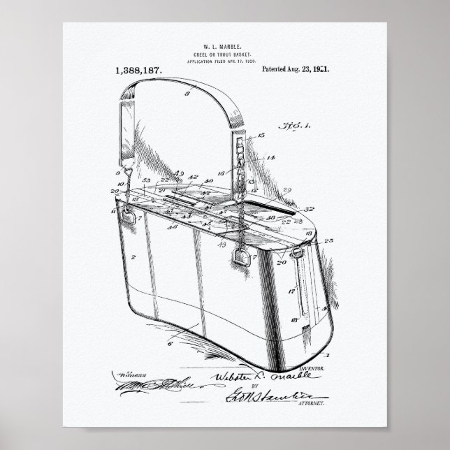 Trout Basket 1921 Patent Art White Papper Poster (Framsidan)