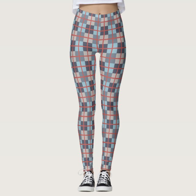 Trout Blue Grått Cotton Seed Orange Red Mönster Leggings (Framsida)